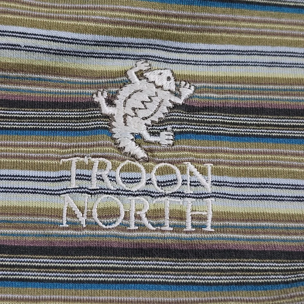 Tiger Woods Troon North Golf Club Polo Shirt XL Green Striped Performance Casual